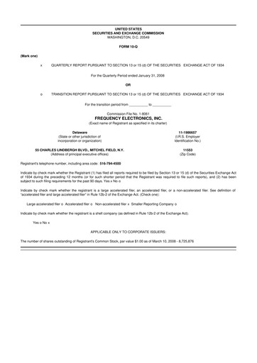 Thumbnail Frequency Electronics 10-Q Quarterly Report FY 