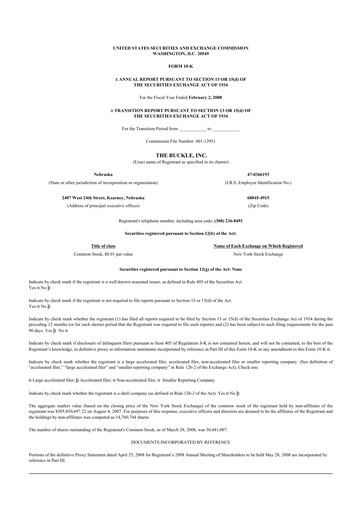 Thumbnail Buckle
 10-K Annual Report 