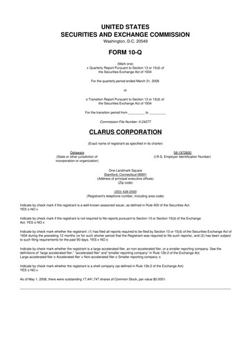 Thumbnail Clarus
 10-Q Quarterly Report FY 