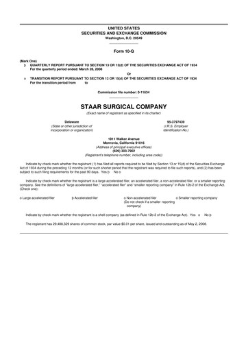 Thumbnail STAAR Surgical 10-Q Quarterly Report FY 