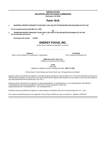 Thumbnail Energy Focus 10-Q Quarterly Report FY 