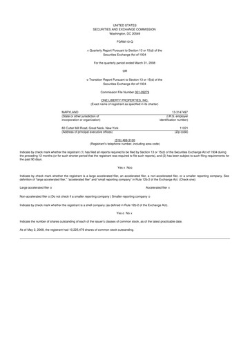 Thumbnail One Liberty Properties 10-Q Quarterly Report FY 