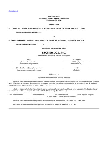 Thumbnail Stoneridge 10-Q Quarterly Report FY 