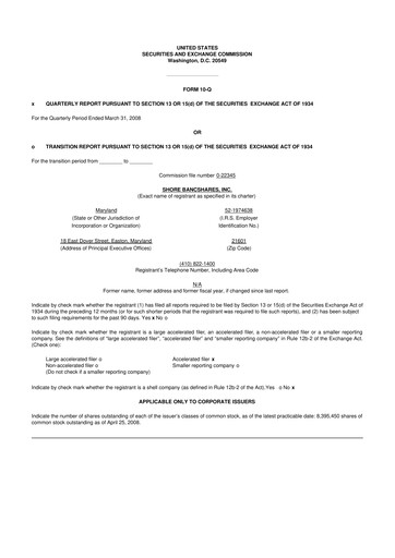 Thumbnail Shore Bancshares 10-Q Quarterly Report FY 