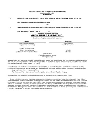 Thumbnail Gran Tierra Energy 10-Q Quarterly Report FY 