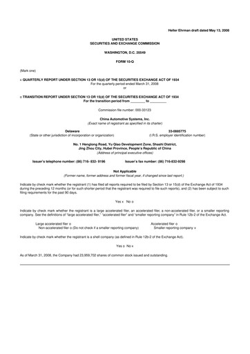 Vorschaubild China Automotive Systems 10-Q Quartalsbericht  