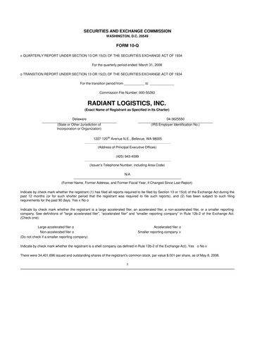 Thumbnail Radiant Logistics
 10-Q Quarterly Report FY 