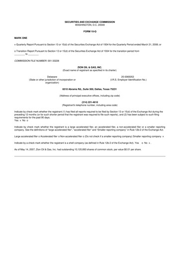 Thumbnail Zion Oil & Gas 10-Q Quarterly Report FY 