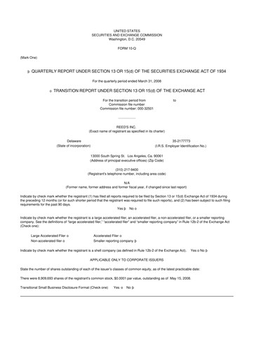 Thumbnail Reed's, Inc. 10-Q Quarterly Report FY 