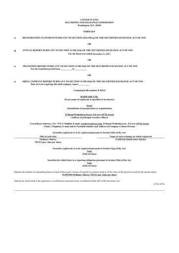 Thumbnail Radware 20-F Annual Report 