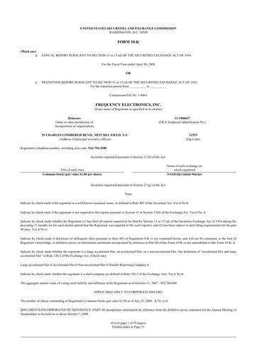 Thumbnail Frequency Electronics 10-K Annual Report 