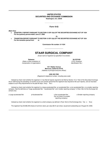 Thumbnail STAAR Surgical 10-Q Quarterly Report FY 