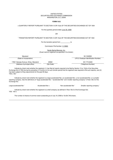 Thumbnail Sandy Spring Bank 10-Q Quarterly Report FY 