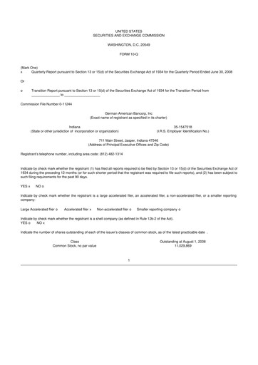 Thumbnail German American Bancorp 10-Q Quarterly Report FY 