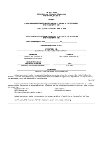 Miniature LivePerson 10-Q Rapport trimestriel  