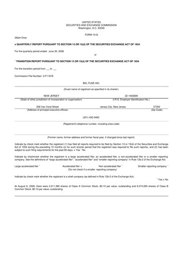 Thumbnail Bel Fuse 10-Q Quarterly Report FY 