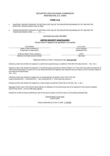 Vorschaubild United Security Bancshares 10-Q Quartalsbericht  