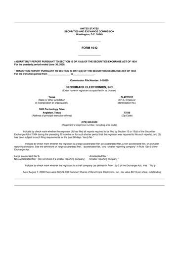 Thumbnail Benchmark Electronics
 10-Q Quarterly Report FY 