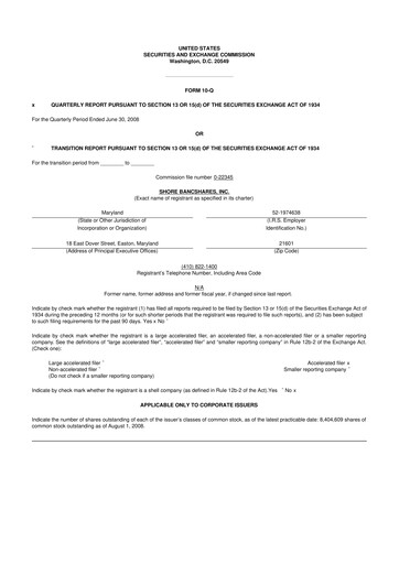 Thumbnail Shore Bancshares 10-Q Quarterly Report FY 