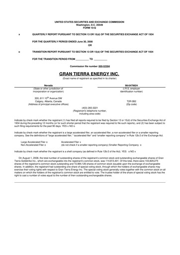Thumbnail Gran Tierra Energy 10-Q Quarterly Report FY 