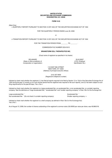 Thumbnail BrainStorm Cell Therapeutics 10-Q Quarterly Report FY 