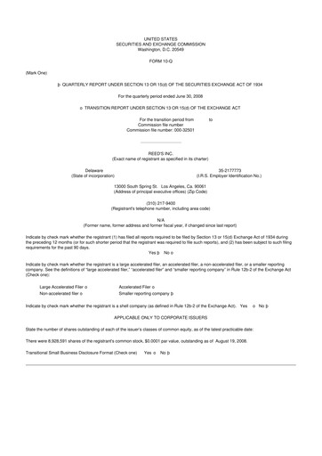 Thumbnail Reed's, Inc. 10-Q Quarterly Report FY 