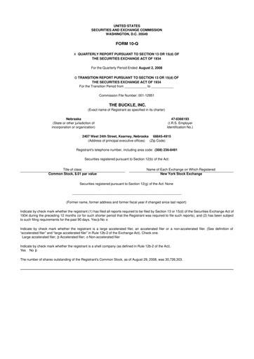 Thumbnail Buckle
 10-Q Quarterly Report FY 