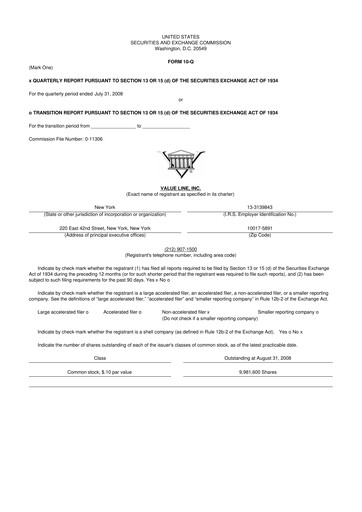 Thumbnail Value Line 10-Q Quarterly Report FY 