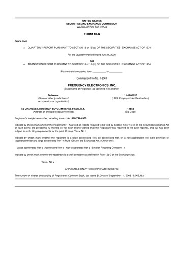 Thumbnail Frequency Electronics 10-Q Quarterly Report FY 