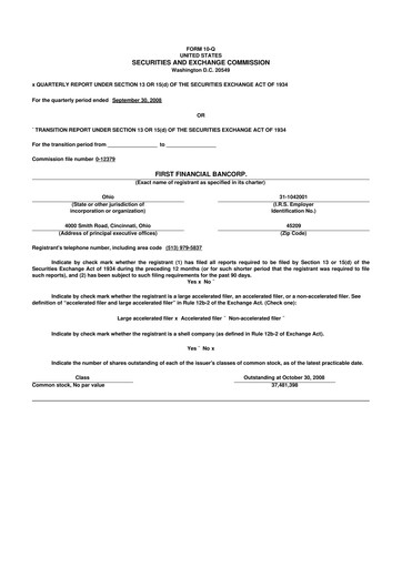 Thumbnail First Financial Bank
 10-Q Quarterly Report FY 