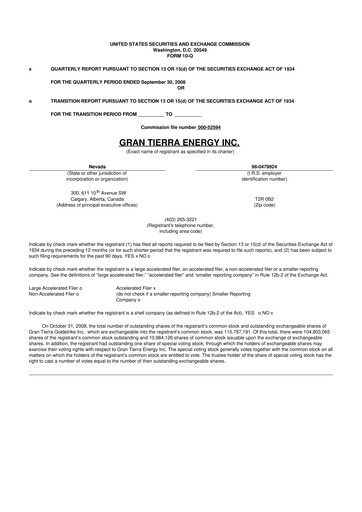 Thumbnail Gran Tierra Energy 10-Q Quarterly Report FY 