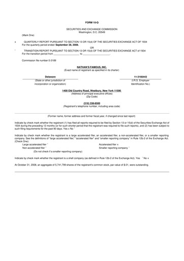 Miniature Nathan's Famous 10-Q Rapport trimestriel  