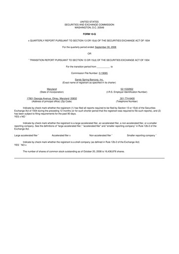 Thumbnail Sandy Spring Bank 10-Q Quarterly Report FY 