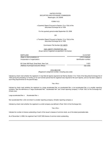 Thumbnail One Liberty Properties 10-Q Quarterly Report FY 