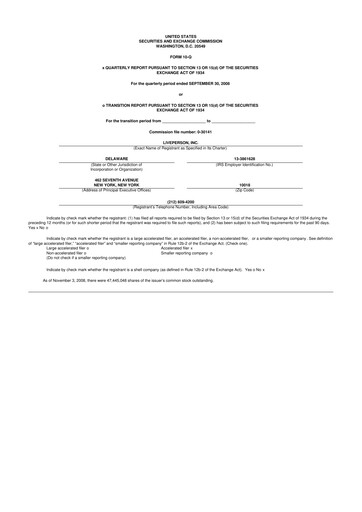 Miniature LivePerson 10-Q Rapport trimestriel  