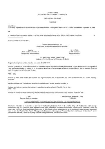 Thumbnail German American Bancorp 10-Q Quarterly Report FY 