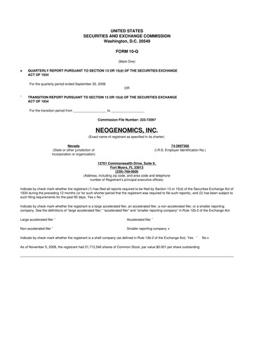 Thumbnail NeoGenomics
 10-Q Quarterly Report FY 