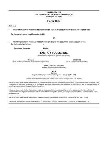 Thumbnail Energy Focus 10-Q Quarterly Report FY 