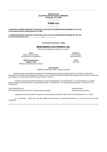 Thumbnail Benchmark Electronics
 10-Q Quarterly Report FY 