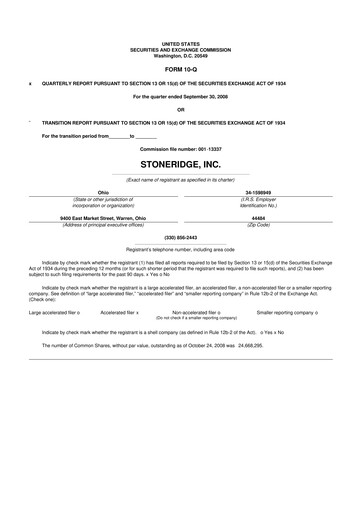 Thumbnail Stoneridge 10-Q Quarterly Report FY 