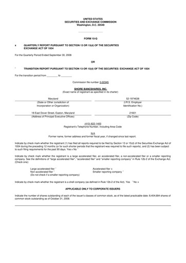 Thumbnail Shore Bancshares 10-Q Quarterly Report FY 