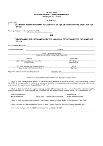 Thumbnail Cathay General Bancorp 10-Q Quarterly Report FY 