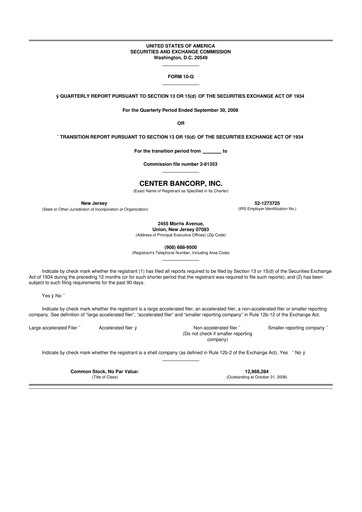 Miniature ConnectOne Bancorp 10-Q Rapport trimestriel  