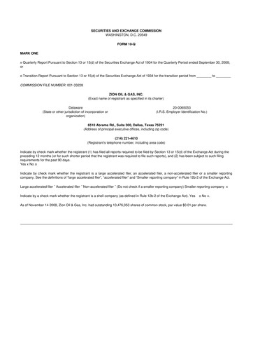 Thumbnail Zion Oil & Gas 10-Q Quarterly Report FY 