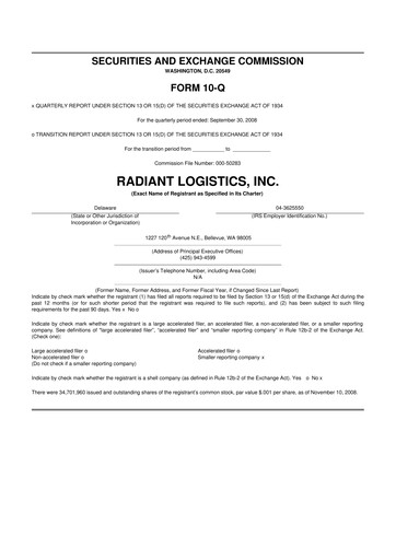 Thumbnail Radiant Logistics
 10-Q Quarterly Report FY 