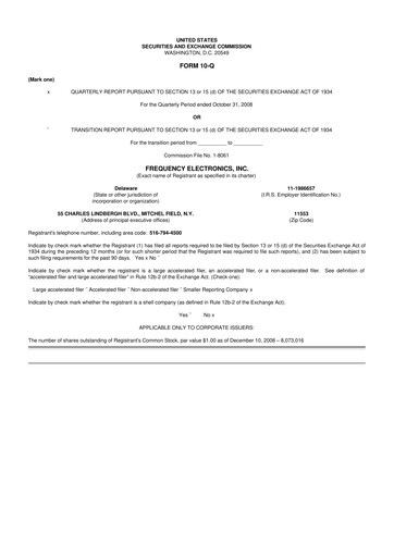 Thumbnail Frequency Electronics 10-Q Quarterly Report FY 