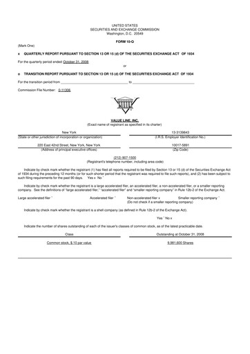 Thumbnail Value Line 10-Q Quarterly Report FY 