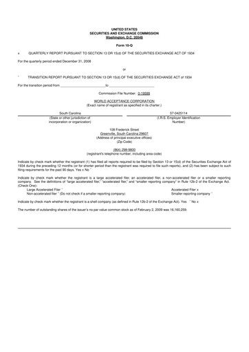 Thumbnail World Acceptance Corporation 10-Q Quarterly Report FY 