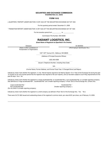 Thumbnail Radiant Logistics
 10-Q Quarterly Report FY 