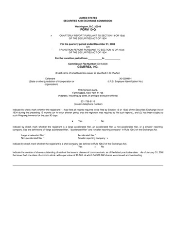 Thumbnail Cemtrex 10-Q Quarterly Report FY 